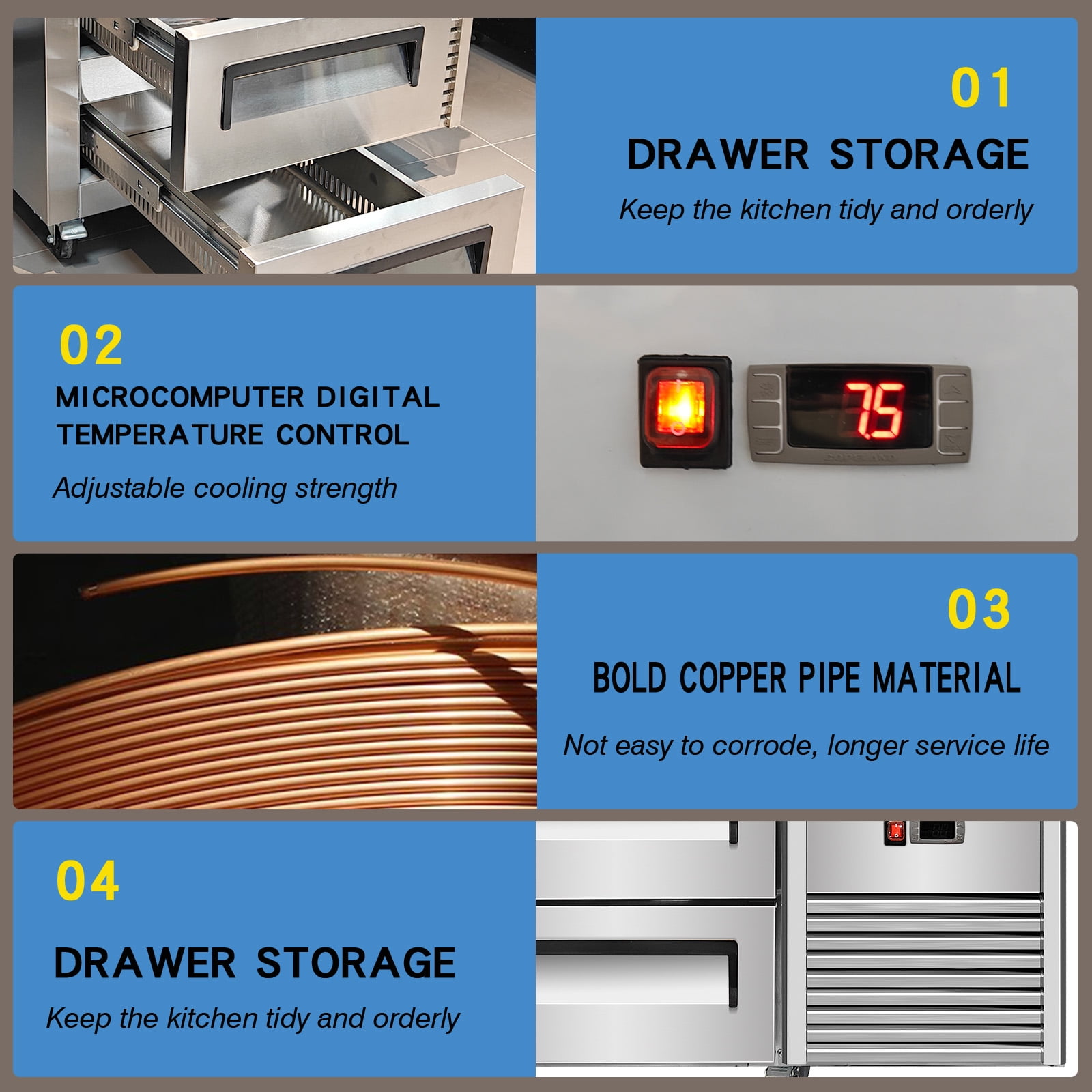 Kolice Commercial 2 Drawers Chef Base Refrigerator,Refrigerated Under Counter Storage Cabinet 33°F to 41°F, for Restaurants,Bars