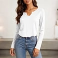 thumbnail image 2 of Lonomox Women's Cropped Pullover Tops Notch V Neck Long Sleeve Shirts Solid Color Casual Loose T Shirts, 2 of 6