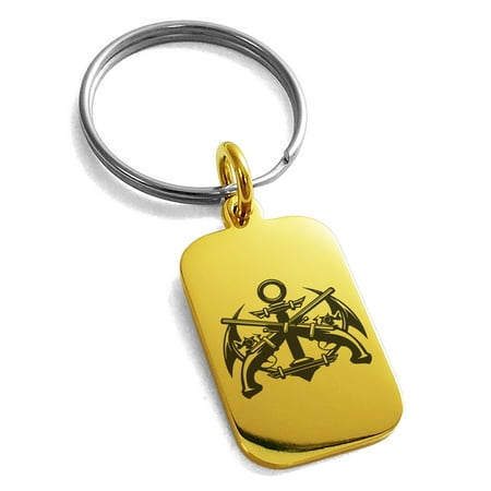 Stainless Steel Pirate Anchor & Pistols Emblem Engraved Small Rectangle Dog Tag Charm Keychain