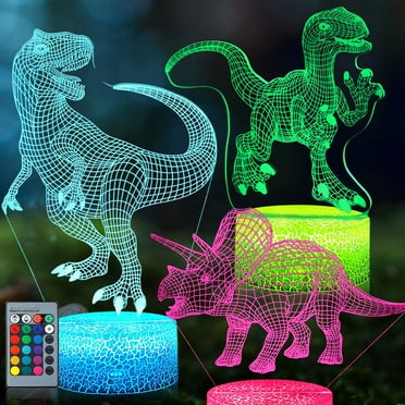 3D Dinosaur Night Light for Boys, Dinosaur Toy for Kids 16 Colors Changing Dinosaur Lamp (3 Patterns) with Timer & Remote Control & Smart Touch, Light Up Dinosaur Room Decor for Boys Birthday Gift