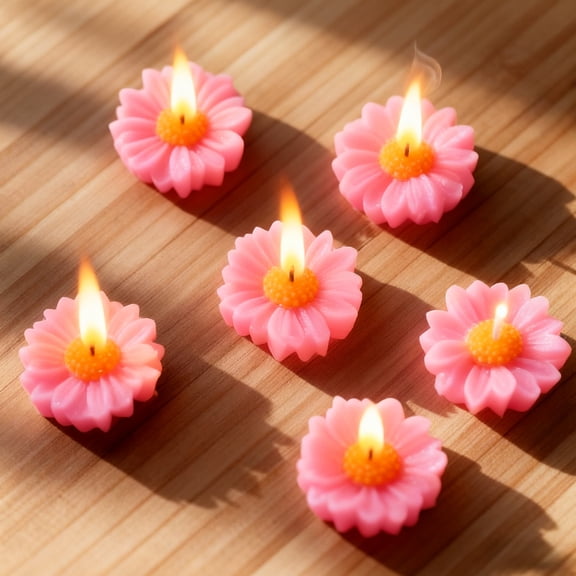 KOYPTL 6 Pcs Sun Flower Flame Candle Floating Scented Tea Candles Christmas Decorations for Wedding Receptions Holidays Party Home Decor Christmas Gifts for Friends Family Christmas Table Decorations