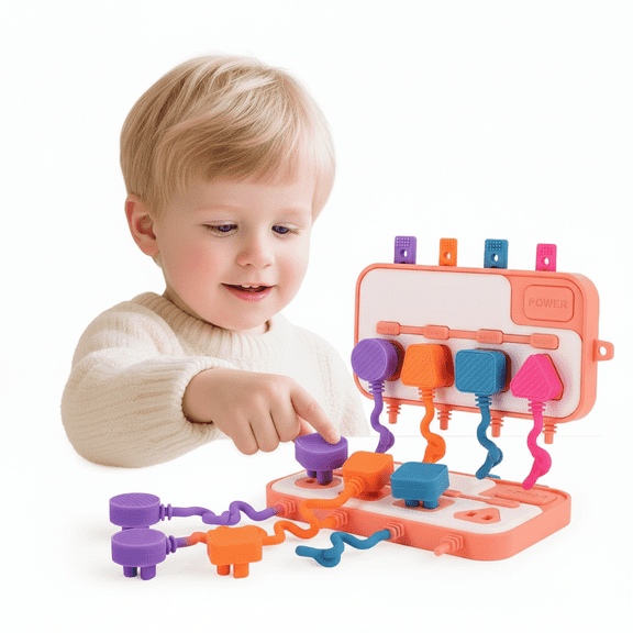 Montessori Shape Matching Busy Board for Toddlers, 4-in-1 Sensory Plug Toy for Fine Motor Skills, Educational Learning Activity Board for 1 2 3 Year Old Boys Girls, Travel Toy for Plane Car