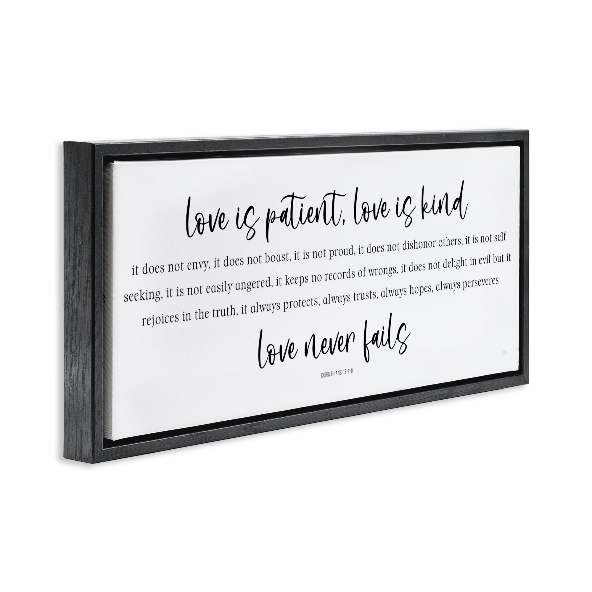 Stupell Industries Love Never Fails Proverb Black Framed Floater Canvas Wall Art, design by Natalie Carpentieri
