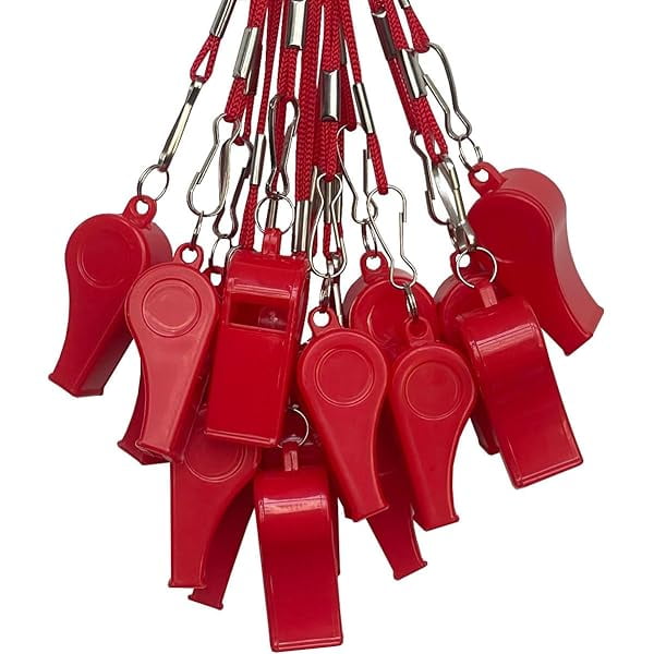 Pack de 20 Silbatos Plásticos de Alta Potencia con Cordón, para Árbitros, Entrenadores, Emergencias y Deportes (Fútbol, Baloncesto)