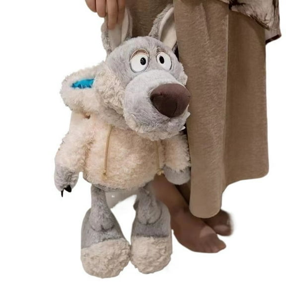 GlobalBreeze Funny Wolf in Sheep Plush Toy, Cute Stuffed Animal Doll with Hat, Adorable Ugly Cute Wolf Plushie, Soft Cuddly Pillow, Fluffy Cartoon Plush Decor, Birthday Gift for Kids Girls