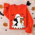 thumbnail image 3 of Ghost Cat Halloween Sweatshirt, Ghost Holding Black Cat Sweatshirt, Halloween Cat Lover Gift, 3 of 5