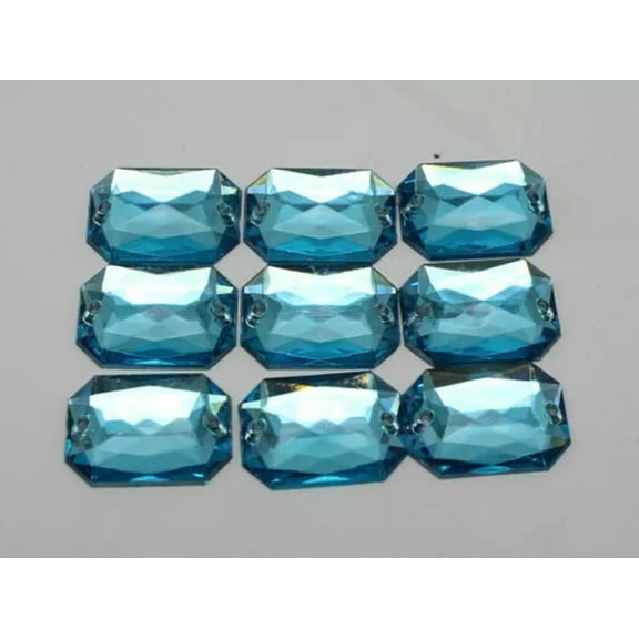 U8MO 100 Flatback Acrylic Rectangle Sewing Rhinestone Gems 13X18mm Sew on beads -Blue
