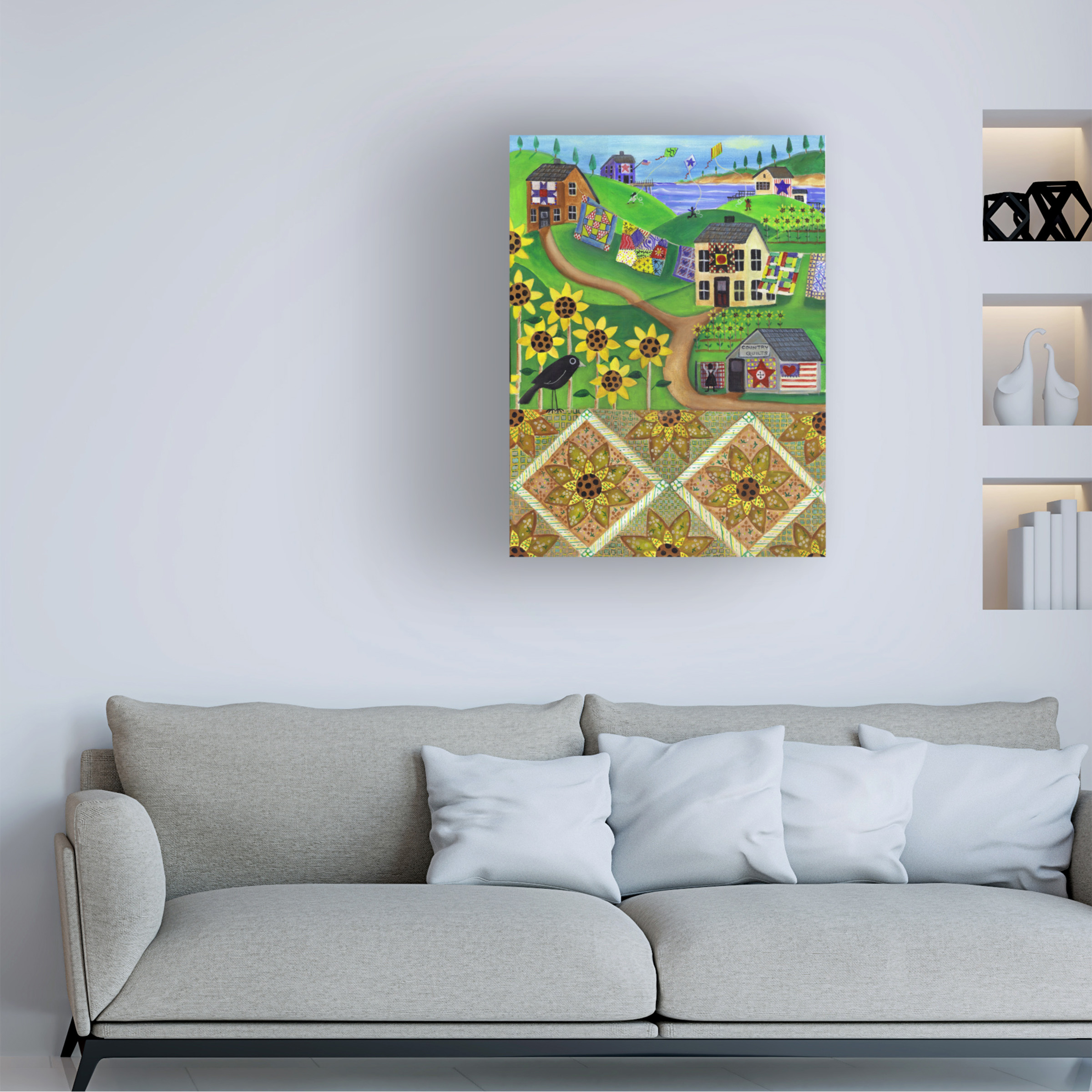 Trademark Fine Art 'Sunflower Quilt Farm' Canvas Art by Cheryl Bartley