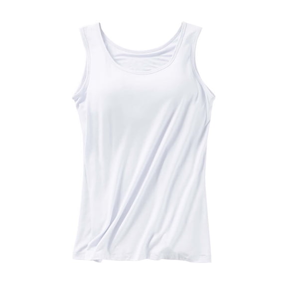 Camisoles for Women with Built in Bras Plus Size Tank Tops Padded Cami Adjustable Strap Sleeveless Sports Bras Casual Undershirt White XL