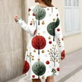thumbnail image 4 of Christmas Dresses for Women Plus Size Women's Gradient Print Casual Spring/Autumn Pocket Round Neck Long Sleeve Dress with Vintage Christmas Print for Holiday Wear,Watermelon Red,XL, 4 of 6