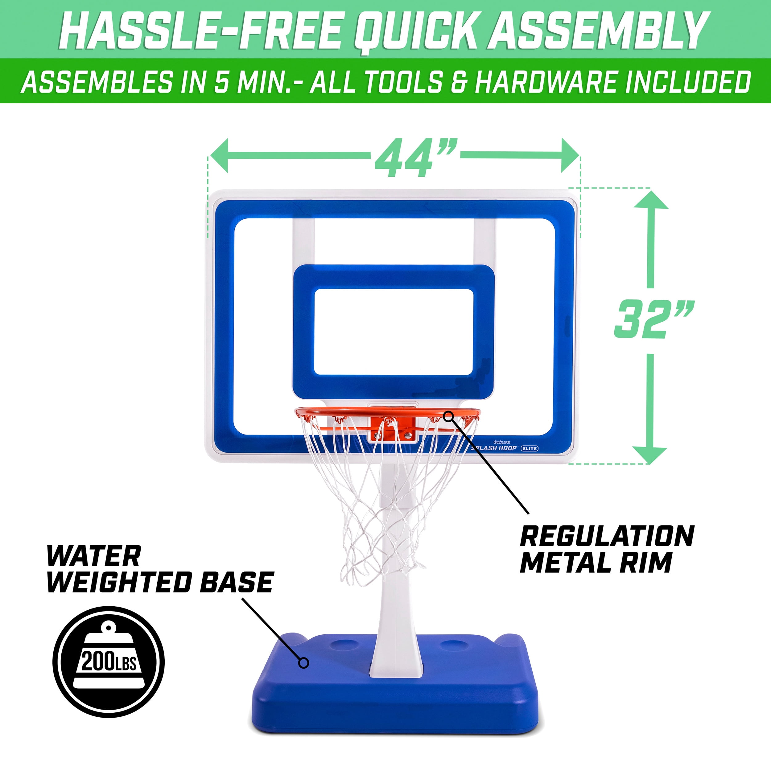 GoSports Splash Hoop ELITE Swimming Pool Basketball Hoop; Huge 44? x 32