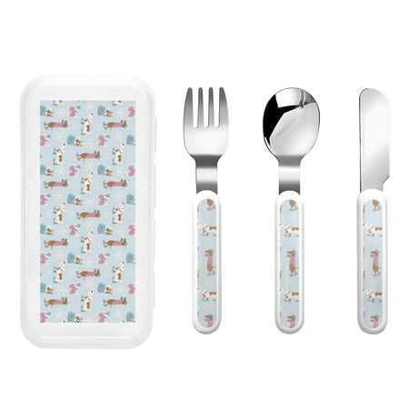 

Salouo Cute Snowflake Dachshund Pattern 3 Pieces Toddler Utensils Kids Silverware Set Stainless Steel Utensils for Kids Children Safe Spoons Forks & Knife Dishwasher Safe