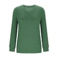 thumbnail image 4 of EchfiProm Womens Long Sleeve T-Shirts Army Green Solid Tops Fall V-Neck Loose Pullover for Women, 4 of 6