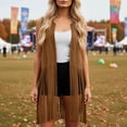 thumbnail image 2 of Long Vest for Women with Fringe Shawl Wrap Asymmetrical Hem Sleeveless Open Front Cardigan Lightweight Layering Coffee L, 2 of 4