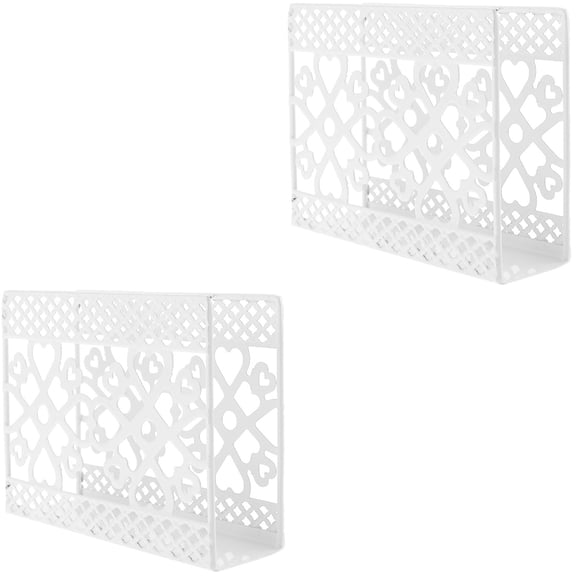 2pcs Decorative Paper Napkin Holder Rack: White Heart Floral Metal Freestanding Tissue Dispenser Tabletop Napkin Organizer Stand for Home Party