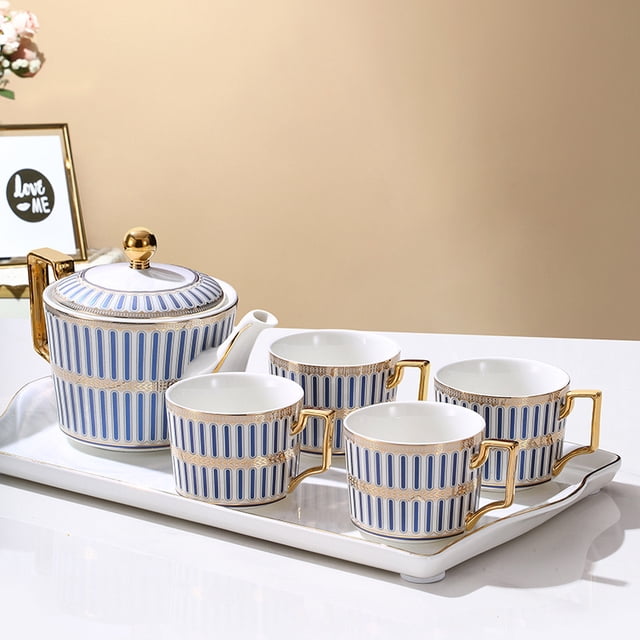 6-piece ceramic coffee mug set, Tea Cup Set,a teapot, 4 teacups, tray,Suitable for coffee, tea, milk, cocoa, cereal, holiday gifts