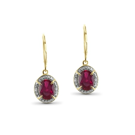 Cut Ruby Dangling Earrings 3 3/4 Carat T.G.W. Ruby And White Diamond Accent 14k Gold Over Silver Dangling Earrings ()