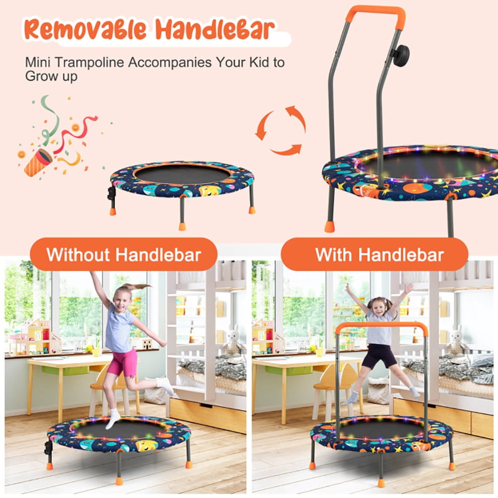 Topcobe 36 Inch Mini Trampoline with Colorful LED Lights and Bluetooth Speaker, Exercise Trampoline for Indoor Outdoor, Kids Trampolines-Multicolor