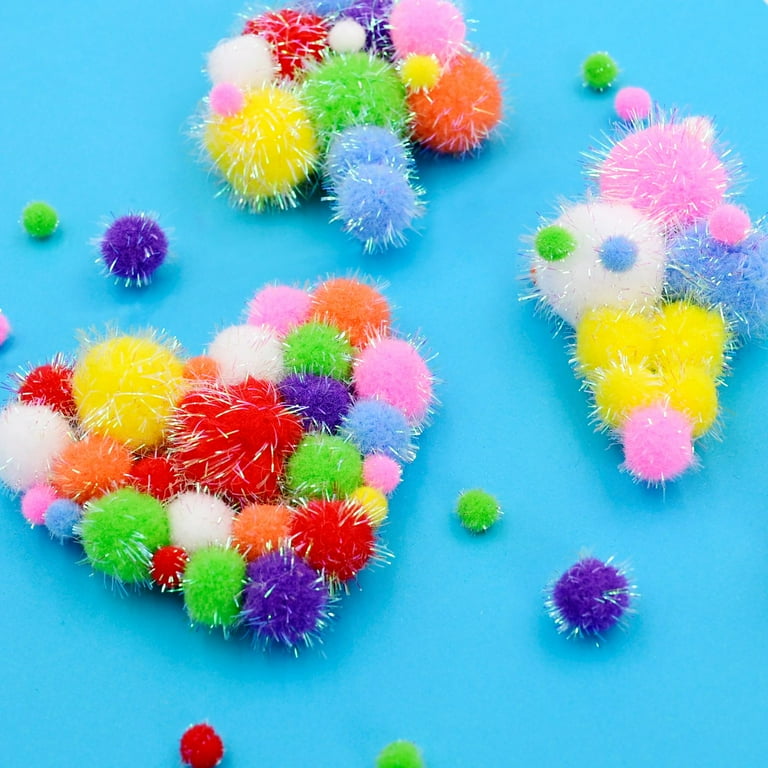 Hello Hobby Shimmer Multicolor Pom Poms, Neon Fuzzy Craft Supplies