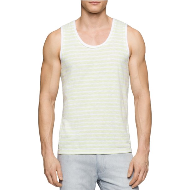 Calvin Klein Camiseta sin mangas a rayas para hombre, verde, grande Calvin Klein Camiseta sin mangas