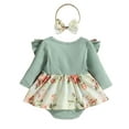 thumbnail image 3 of Gvmfive Newborn Baby Girls Cloths Ruffle Long Sleeve Floral Romper Dress One Piece Jumpsuit Headband 2PCS Outfits Set, 3 of 4