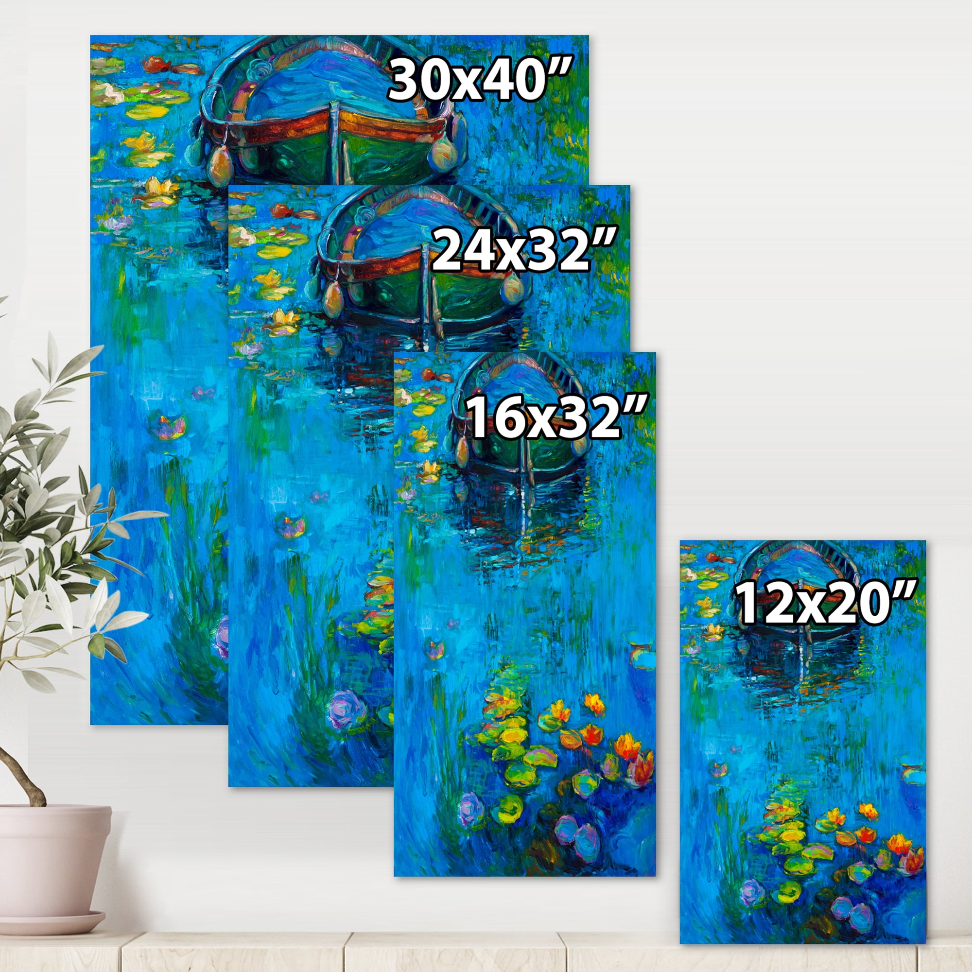 Designart ' Boat In Blue Lake ' Nautical & Coastal Canvas Wall Art Print