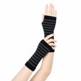 thumbnail image 5 of Unique Bargains 1 Pair Fingerless Gloves Knit Stripes Fashion Gloves Gray, Black, 5 of 5