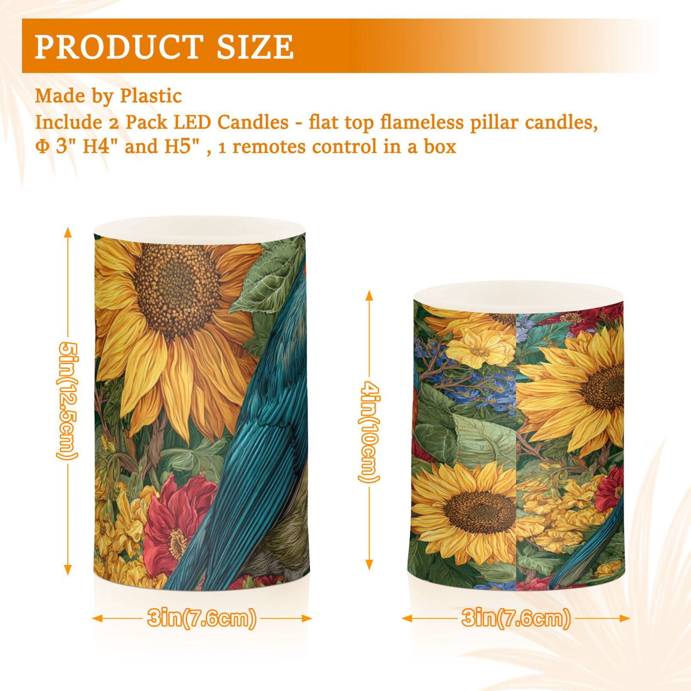 Robin Flickering Flameless Candles Battery Operated with Remote Timer LED Pillar Candles Set of 2