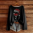 thumbnail image 2 of Fiaer Christmas Fall T Shirts for Women Shine Oversized Tshirts Long Sleeve Crew Neck Glass Retro Xmas Tops Black M, 2 of 3