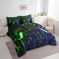 thumbnail image 3 of Manfei Neon Gamepad Bedding Comforter Set 7 Pieces,Modern Geometric Plaid Full Bedding Set,Green Blue Ombre Fitted Sheet Flat Sheet For Boys Kids,Super Cozy Bedroom Decor Reversible, 3 of 7