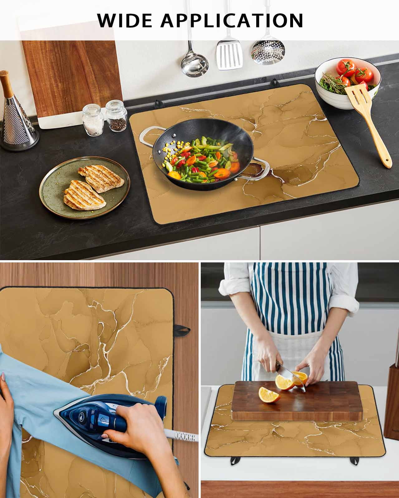 nqOlkjepod Large Induction Cooktop Protector Mat 36"x21", Yellow Marble Texture Stove Top Covers for Electric Stove, Country Ombre Fluid Aesthetic Stove Burner Cover Mats, Glass Top Stove Cover