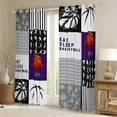 thumbnail image 2 of Basketball Curtains 42x63,Eat Sleep Basketball Blackout Curtains Teens,Sports Game Curtains & Drapes,Geometric Patchwork Window Curtains 2 Panels Bedroom Decor,Purple Black, 2 of 6