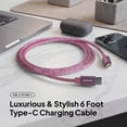 thumbnail image 4 of Powertek USB-C to USB-C Cable, Fast Charging Type-C Charger Cord, Durable Tangle-Resistant Sync Cable, Pink Glitter, 6FT, 4 of 7