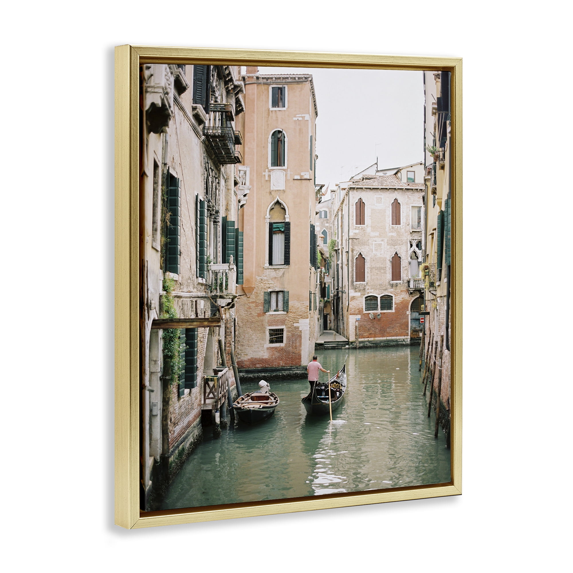 Stupell Industries Canal Gondolas Scene Town & City Photography Gold Floater Framed Art Print Wall Art, 17 x 21