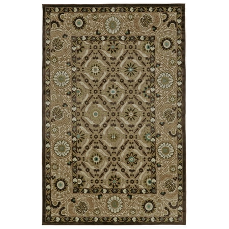 Adela Modern Ornamental Rug, Tan/Chocolate/Teal Green, 7ft-6in x 10ft-6in Area Rug