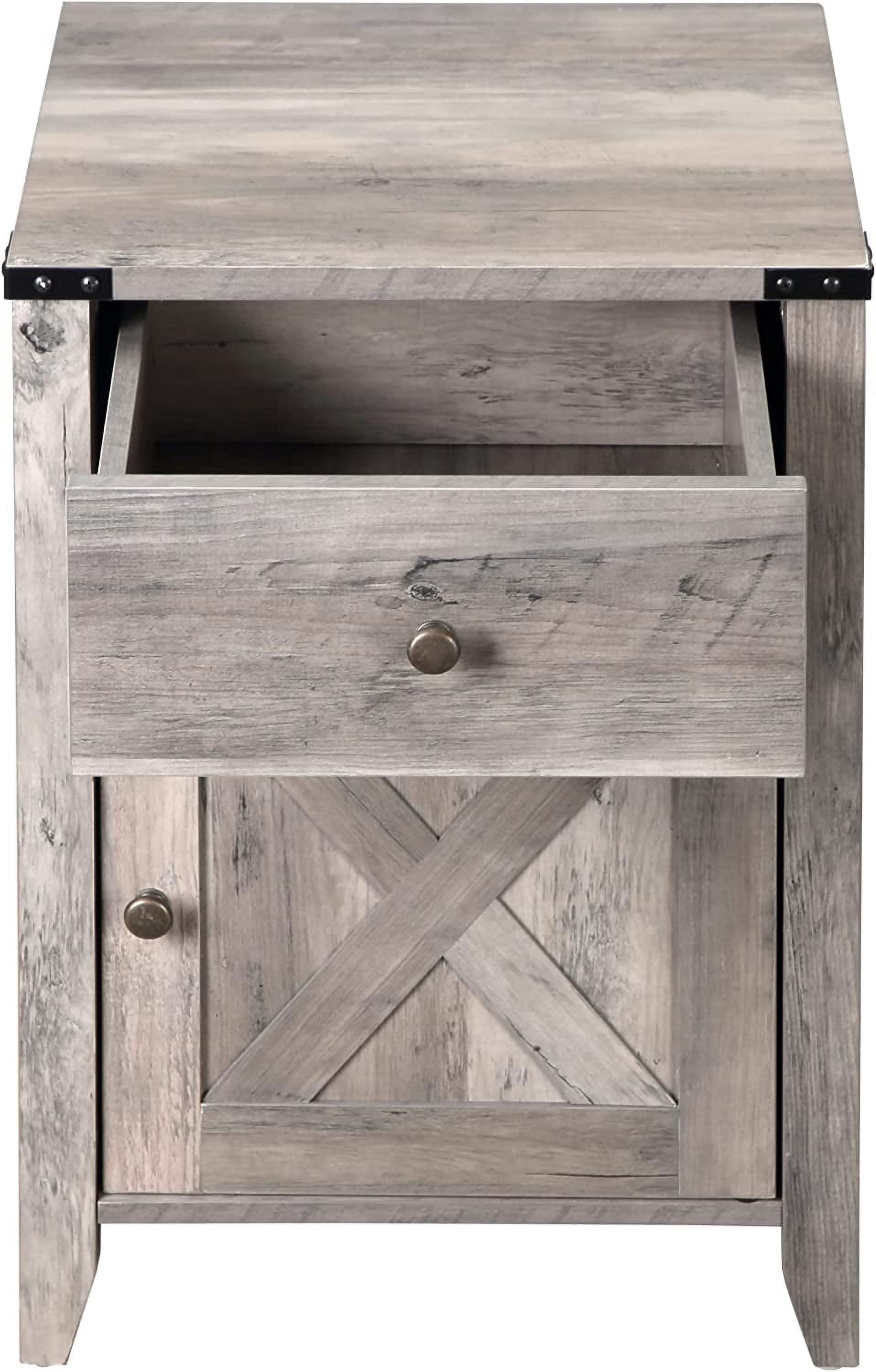 Tolead 2 Piece Barnwood Rustic Nightstand with Barn Door and Drawers, Living Room, Bedroom, Gray