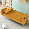 thumbnail image 5 of Aukfa 74" Corduroy Futon Convertible Sofa Bed, 2 Pillows& Cup Holders, Straight-line Tufted, Mustand, 5 of 10
