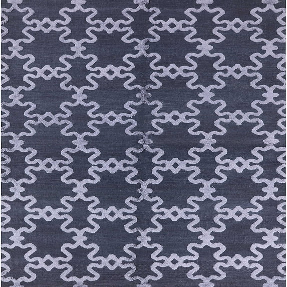 Ahgly Company Indoor Square Mid-Century Modern Dark Blue Grey Blue Oriental Area Rugs, 7' Square