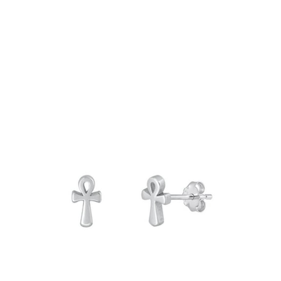Cross Ankh Stud Earrings .925 Sterling Silver Jewelry Female Unisex
