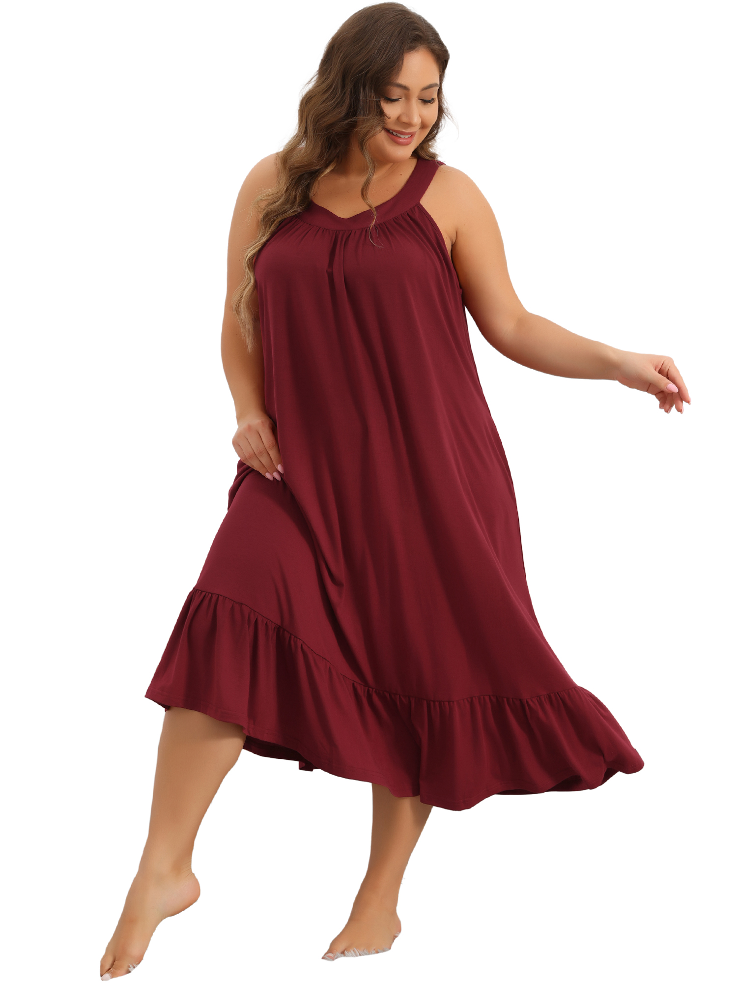 DARING DIVA Women's Plus Size Sleeveless Nightgown with Pockets 4X Wine Red