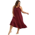 thumbnail image 3 of DARING DIVA Women's Plus Size Sleeveless Nightgown with Pockets 1X Wine Red, 3 of 6
