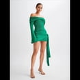 thumbnail image 4 of Vestido de Punto Corto con Hombros Descubiertos para Mujer, Larga, Irregular, con Cordones, Sexy Verde S, 4 of 10