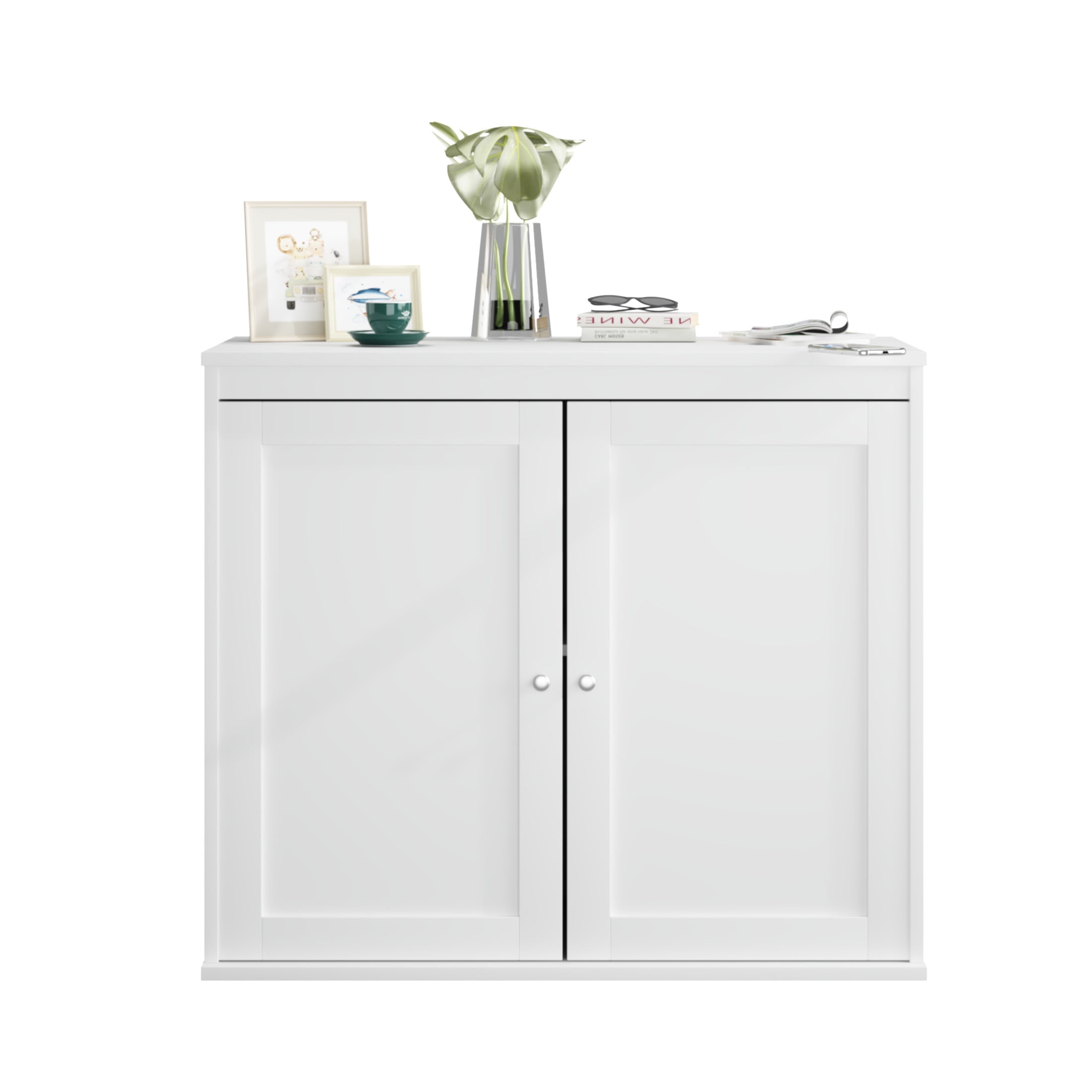 Noble House Modern Kitchen Storage Cabinet with Double Doors and Adjustable Shelves, Sideboard Buffet Cupboard, White