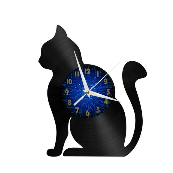 Graceful cat Vinyl Record Wall Clock for Kitchen Wall Decor Wall Art Gift for Lover Gift Idea for a Best Friend(B)
