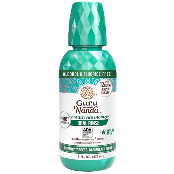 GuruNanda Alcohol-Free Mouthwash, Fresh Breath Oral Rinse, 8 Essential Oils, 16 fl oz