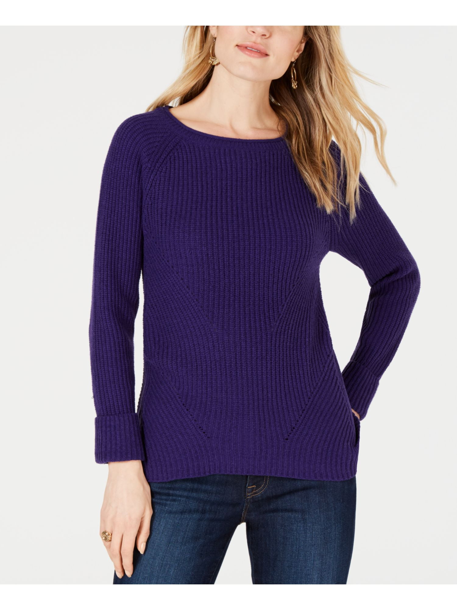 Style Company Womens Purple Long Sleeve Jewel Neck Sweater Petites Size Pp Walmart Com