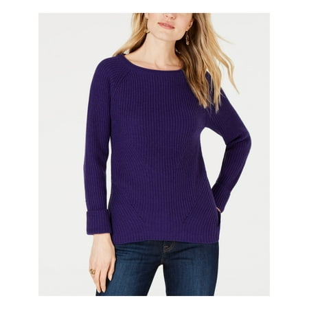 STYLE & COMPANY Womens Purple Textured Long Sleeve Jewel Neck Sweater Petites PP