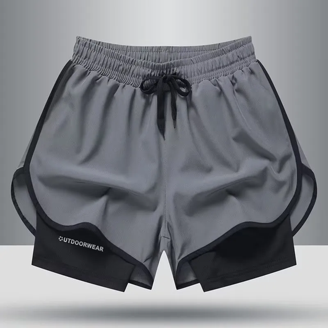 Pantalones cortos casuales de marca de moda para hombre, pantalones de fitness para correr de estilo americano, forro de dos piezas, pantalones cortos de baloncesto de tres cuartos con ilusión