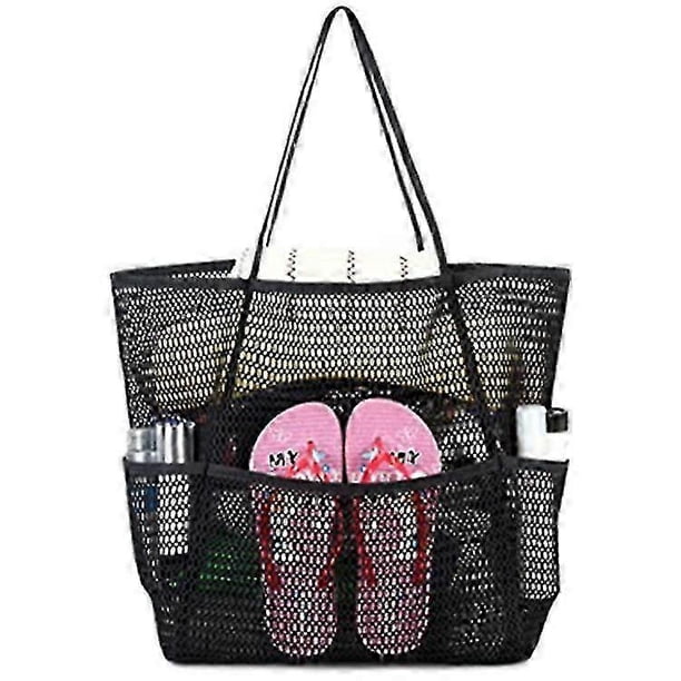 Mesh Beach Bag, Handbag Beach Bag Women's Large Foldable Multi-pocket Travel Bag