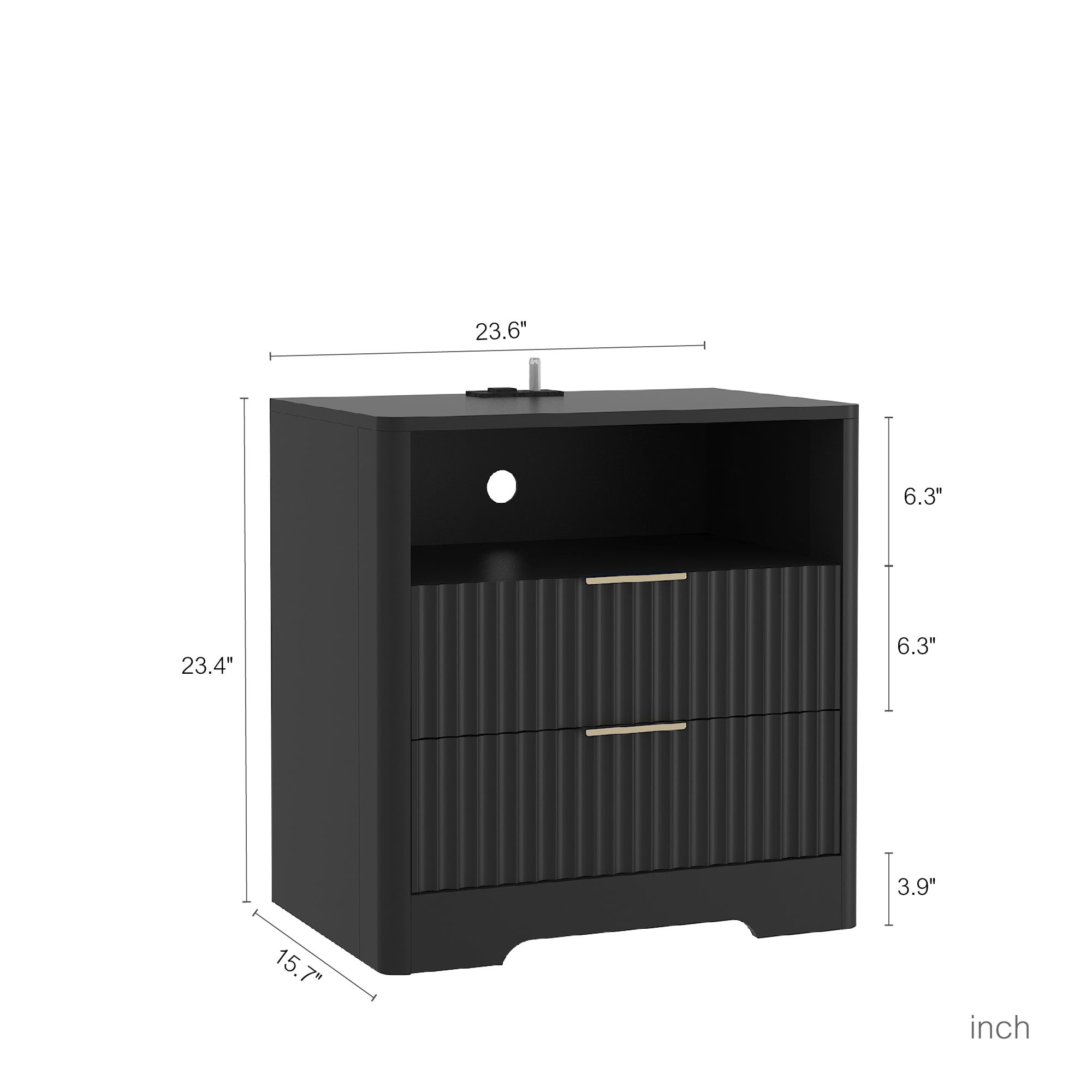 Mintazer Nightstand with Voice-Controlled LED Light & Charging Station, Bedside Table with 2 Drawer Open Shelf for Bedroom, Black